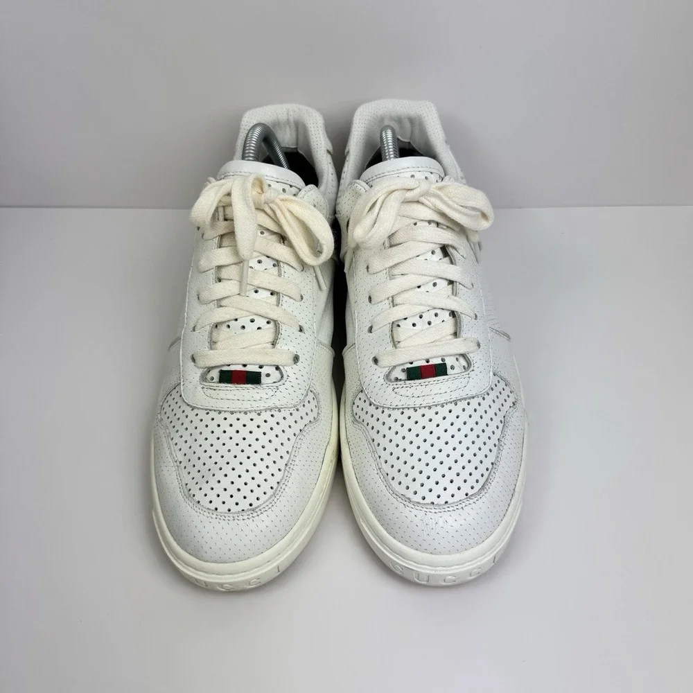 Auth Gucci Sneakers Men's GG Leather White PRAGA 212452 Shoes 7.5 G US 8 Eu 41.5